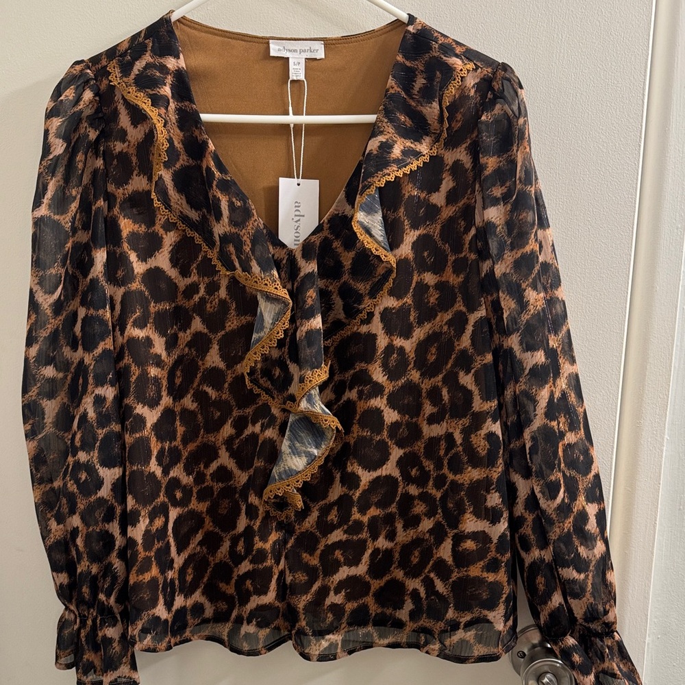 Adyson Parker Leopard Print Ruffle Blouse
